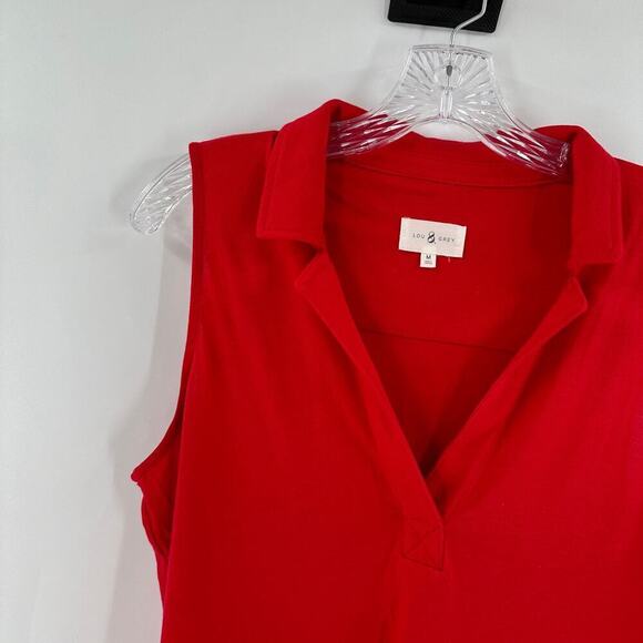 Lou & Grey Red Collared Split Neck Sleeveless Pullover Casual Top Size Medium - Picture 5 of 10